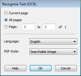 Диалог Recognise Text (OCR) в Infix Pro PDF Editor